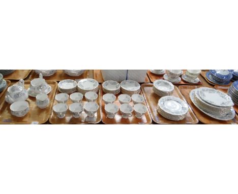 Seven trays of Royal Albert English bone china 'Silver Maple' design items to include: two handled soup bowls with stands, te