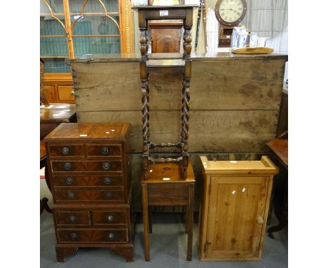 Collection of furnishing items to include: pine single door blind panelled hanging cupboard, reproduction mahogany miniature 