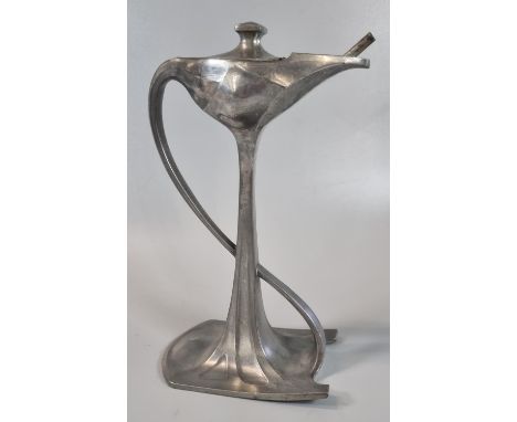 Art Nouveau pewter oil lamp and cigar lighter possibly, by Kallmeyer & Harges.  23cm high approx.  (B.P. 21% + VAT) 
