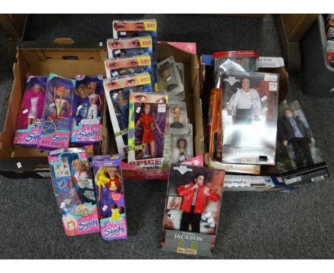 Three boxes of modern boxed collectable toys/dolls, to include: singing Michael Jackson, Elvis Presley, N Sync, Spice Girl To