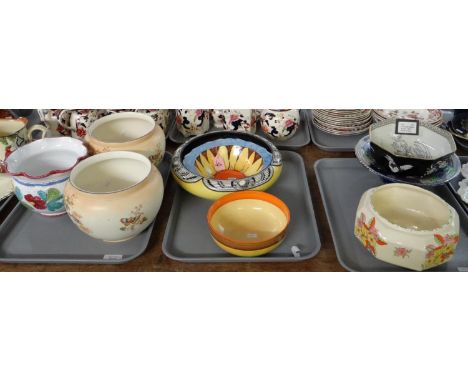 Three trays of china to include: various centre bowls including; Myott Son & Co, large Burleigh ware, Burgess & Leigh, Freder