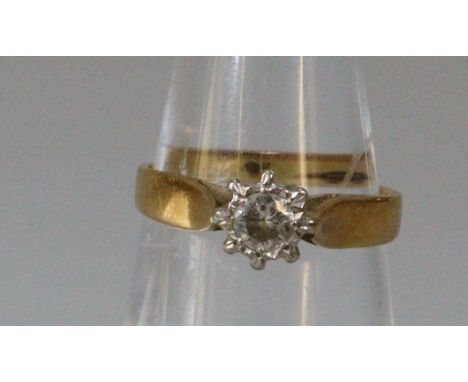 18ct gold diamond solitaire ring.  3g approx.  Size J.   (B.P. 21% + VAT) 