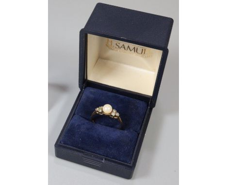 9ct gold white stone and pearl dress ring.  1.5g approx.  Size L 1/2.   (B.P. 21% + VAT) 