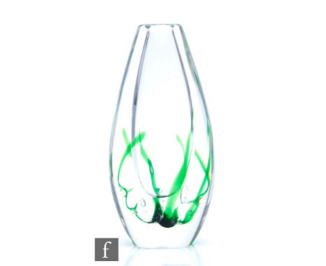 A mid 20th Century Kosta Seaweed glass vase by Vicke Lindstrand, of compressed ovoid form with internal green trailing and ai