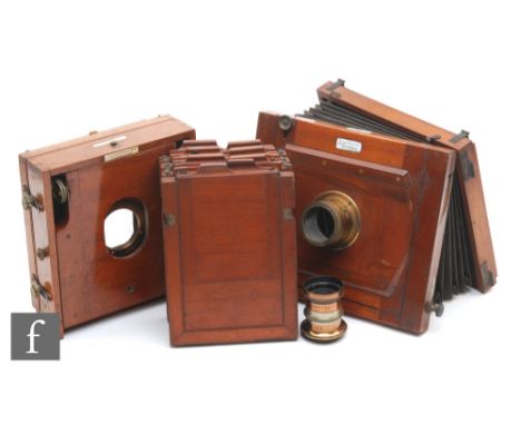 A 19th Century Lancaster &amp; Son, Birmingham, mahogany bellows plate camera, four double dark slides, lens. 