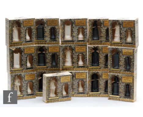 A Beneagles scotch whisky boxed 'Thistle and Rose' whisky chess set, comprising sixteen boxed sets, whisky bottles full, lack