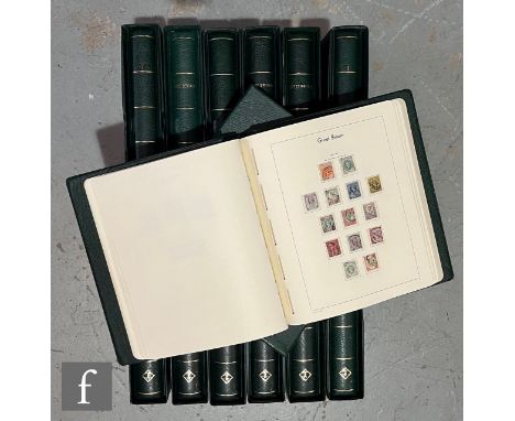 A collection of Great Britain postage stamps, Queen Victoria to Queen Elizabeth II, all contained within thirteen green Light
