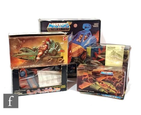 A collection of Mattel Masters of the Universe vehicles with original boxes, Point Dread and Talon Fighter, Wind Raider, Roto