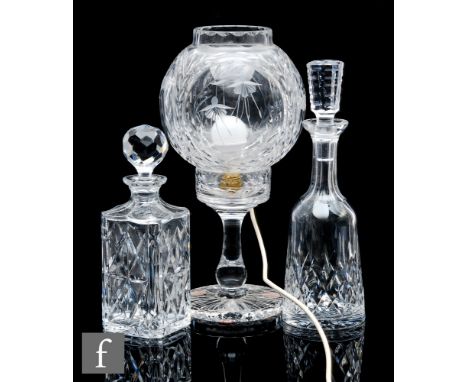 A later 20th Century Royal Brierley clear cut crystal table lamp with a waisted baluster form base and large globe shade cut 