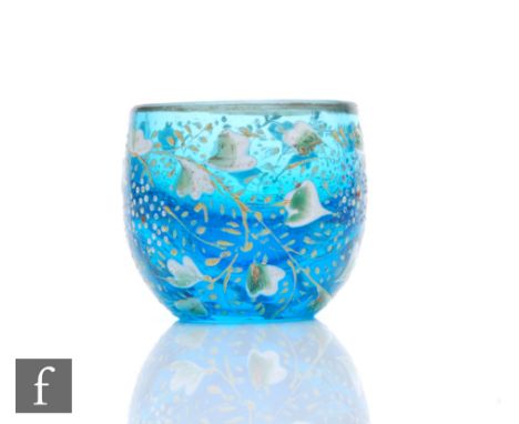 A later 19th Century Moser liqueur glass, of ovoid form, decorated with hand painted enamel and gilt floral decoration, all o