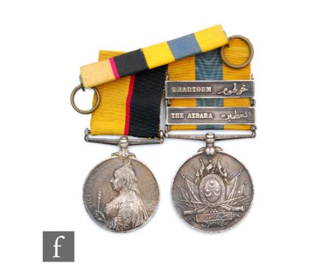 A Khedive's Sudan medal awarded to 4280 Lce Corporal D Cooper 1st Royal Warwickshire Regt with original ribbon and two bars f