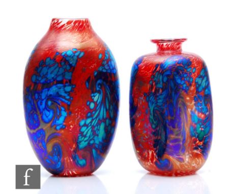 Two contemporary Richard P. Golding for Station glass vases, the first of compressed ovoid form, height 18.5cm, damaged, the 