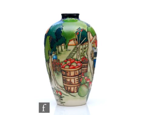 A boxed Moorcroft Pottery decorated in the Fowler's Orchard pattern designed by Kerry Goodwin, numbered 5 from a limited edit