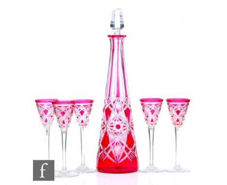 An early 20th Century&nbsp;Baccarat Tsar decanter, of conical form&nbsp;cased in Ruby over clear crystal, decorated with a ra