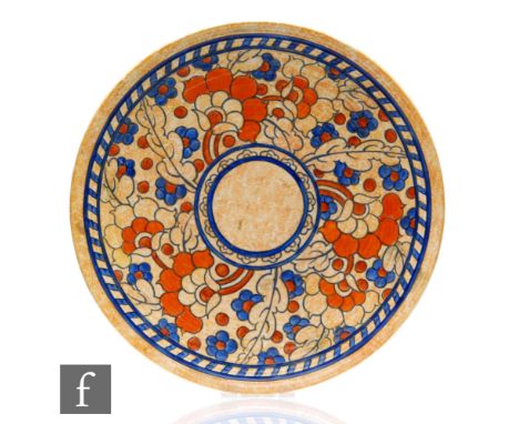 A 1930s Charlotte Rhead for Crown Ducal charger decorated in the Byzantine pattern, printed mark alongside tubed signature, d
