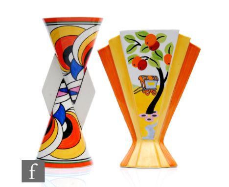 A Wedgwood Clarice Cliff Bradford Exchange Yo Yo vase decorated in the Swirls pattern, together with a Bradford Exchange vase