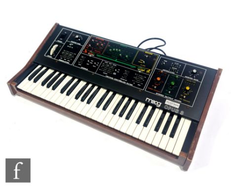 A Moog Opus 3&nbsp;analog&nbsp;49 key synthesizer model 339BX, serial number 2777X, retailers label Rod Argent's music store 