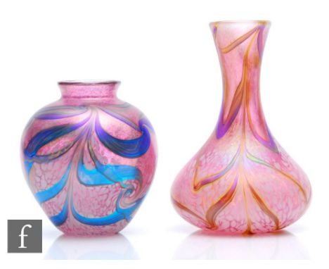 A contemporary Richard P. Golding studio glass vase for Station Glass, of low shouldered form with flared collar neck, decora