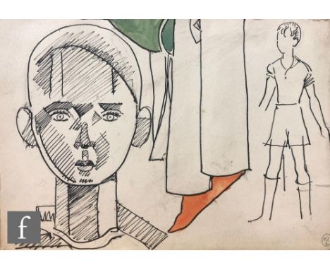 ALBERT WAINWRIGHT (1898-1943) - Three double sided sketch book pages, depicting figurative studies including male portraits, 