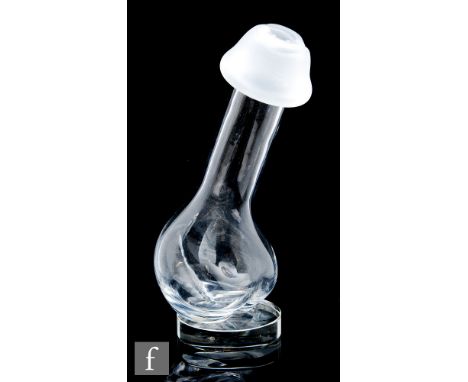 A later 20th Century Webb Corbett novelty decanter of phallic form, all in clear crystal and frosted glass details, all raise
