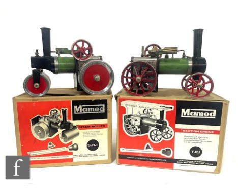 Two Mamod live steam engines, SR1 Steam Roller and TE1 Traction Engine, incomplete and have been fired, boxed. (2) 