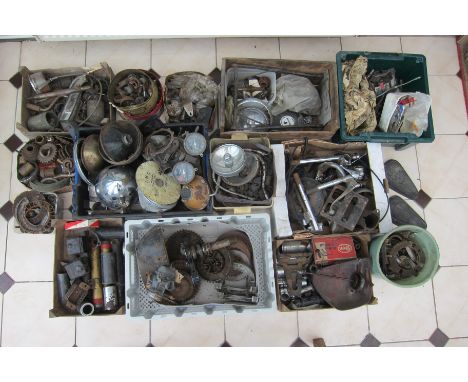 An autojumblers Lotincluding instruments, clip-ons, lighting and electrical components, clutch and associated components, eng