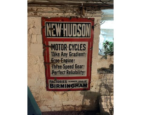 A New Hudson enamelled sign130cm x 84cm single sided in red, white and blue, with some missing enamel and evidence of rusting