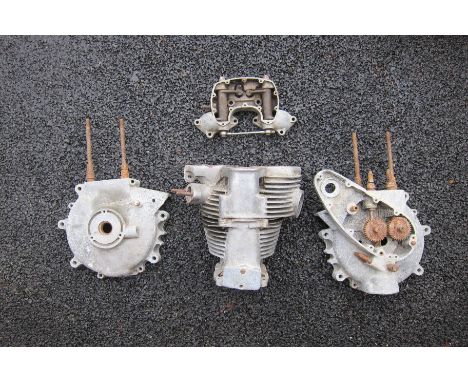 believed BSA M24 Gold Star engine componentscomprising crankcases numbered JM24.303 (with damage), cylinder head, cylinder ba