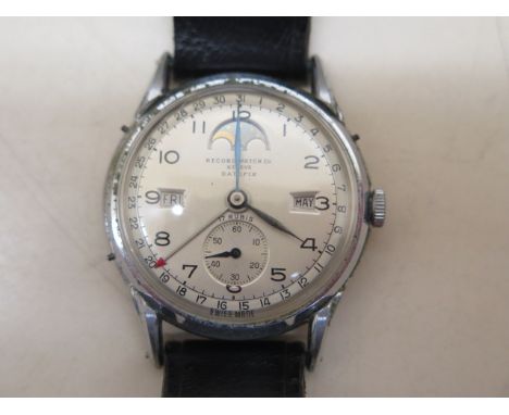 A Record Watch Co Datofix 17 Ruby manual wind gents Moonroller wristwatch 11377/1 with a 33mm case on a leather strap - runni