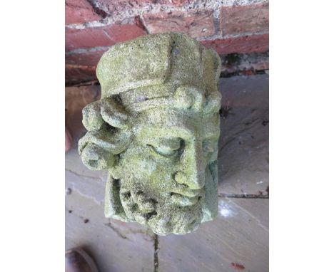 A large cast stone corbel of a King marked 1957 E Ros - Width 18cm x Depth 38cm 