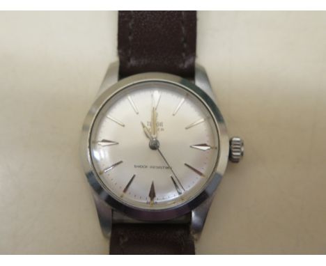 A Tudor Rolex wristwatch circa 1956, model 7029, the signed circular silvered dial, 25mm diameter with silver coloured batons