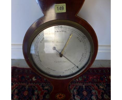 A 19th century mahogany and inlaid banjo barometer the silvered dial signed G Mache, Cambridge - mercury intact, appears to b