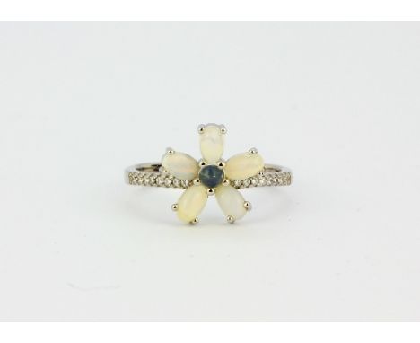 A 925 silver opal and white stone set ring, (O).