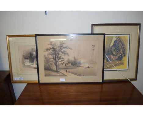 PRINT OF A RELIGIOUS SCENE TOGETHER WITH FURTHER PRINT AND AN ORIENTAL PRINT