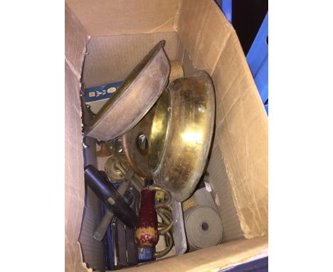 BOX OF METAL WARE & TOOLS