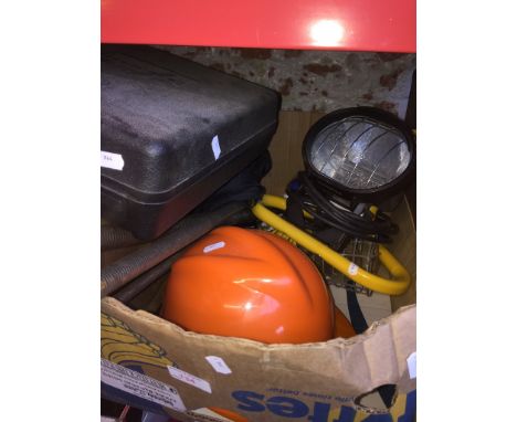 BOXED CORDLESS DRILL, WORKLIGHT, SAFETY HELMET