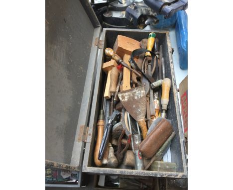 WOOD BOX OF TOOLS