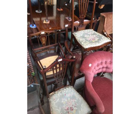 2 PAIRS OF BEDROOM CHAIRS AND A GEORGIAN CHIPPENDALE STYLE CHAIR