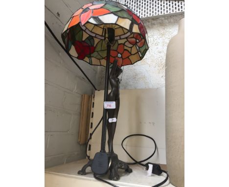 FIGURE LAMP WITH LEADED GLASS SHADE