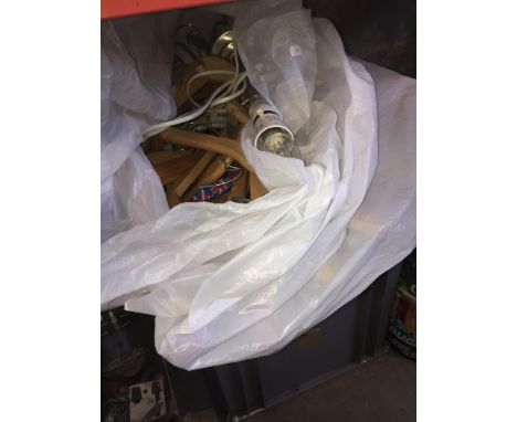 BOX & BAG OF COAT HANGERS AND A LAMP