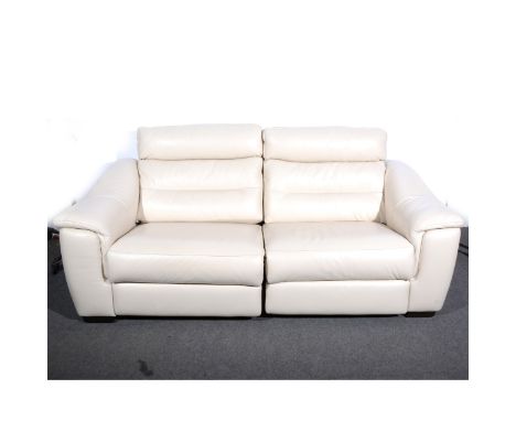 A contemporary cream coloured leather sofa, length 210cm.