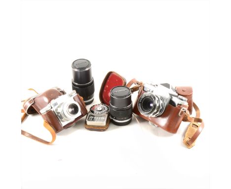Vintage 35mm cameras, Edixa Mat Refelx Mod.B, with Schneider-Kreuznach Edixa-Xener 1:28/50mm lens, a Braun Nurnberg Paxette w