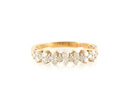 A diamond half eternity ring, twenty-two brilliant cut diamonds claw set in a 9 carat yellow and white gold mount, width at f