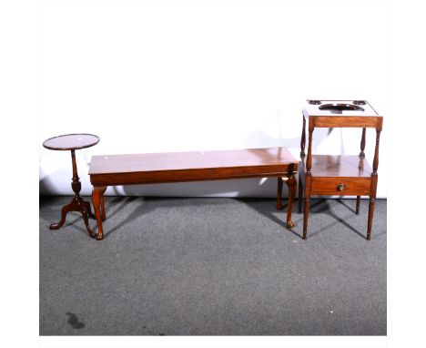 A Victorian mahogany two-tier washstand, with a basin recess, under-tier with a single drawer, width 37cm; modern mahogany th