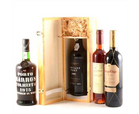 Eight bottles of wine, dessert wine and port, including Barros Colheita 1975, Fortnam &amp; Mason 1999 vintage, Arnaud de Vil