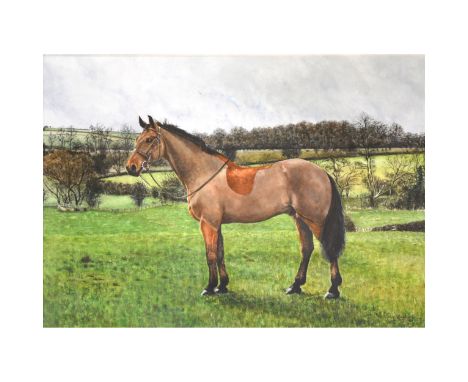 Penny Richardson (nee Whadcoat), Horse in a landscape, watercolour, signed Penny Whadcoat, dated 1989, 49cm x 69cm; and a Hun