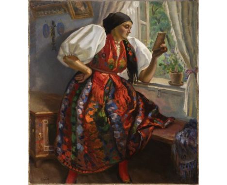 JAN HÁLA 1890 - 1959: GIRL IN FOLK COSTUME Early 1920s Oil on canvas 85 x 78,5 cm Signed lower left: "J. Hála" Jan Hála studi