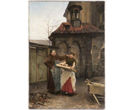 VOJTĚCH BARTONĚK 1859 - 1908: MONK IN FRONT OF A CHAPEL 1890s Oil on canvas 52 x 37 cm Signed lower right: "V.Bartoněk." As P