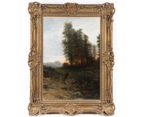 L'UDOVÍT CSORDÁK 1864 - 1937: FOREST EDGE WITH SUNSET 1890s Oil on canvas 89 x 66 cm Signed lower right: "L. Csordák Praha" F