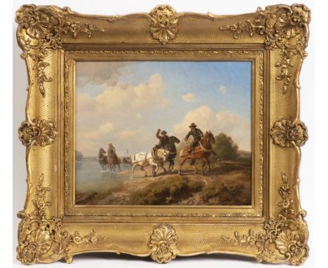 CORNELIS LIESTE 1817 - 1861: LANDSCAPE WITH RIDERS First half of 19th century Oil on canvas 24 x 30 cm Signed lower right: "C